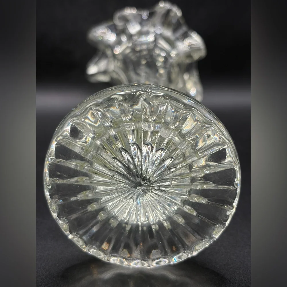 Vintage Mid Century Swung Glass Vase Chunky Ruffled Thick Walled Vessel Decor - Picture 12 of 14